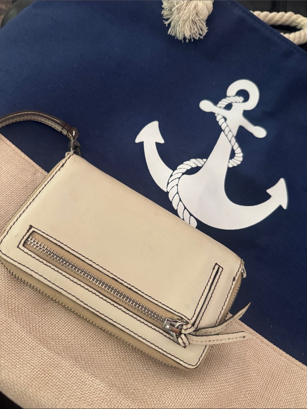 Navy and Beige Anchor Tote Bag with Rope Handles and Brighton wallet/wristlet - Picture 5 of 6